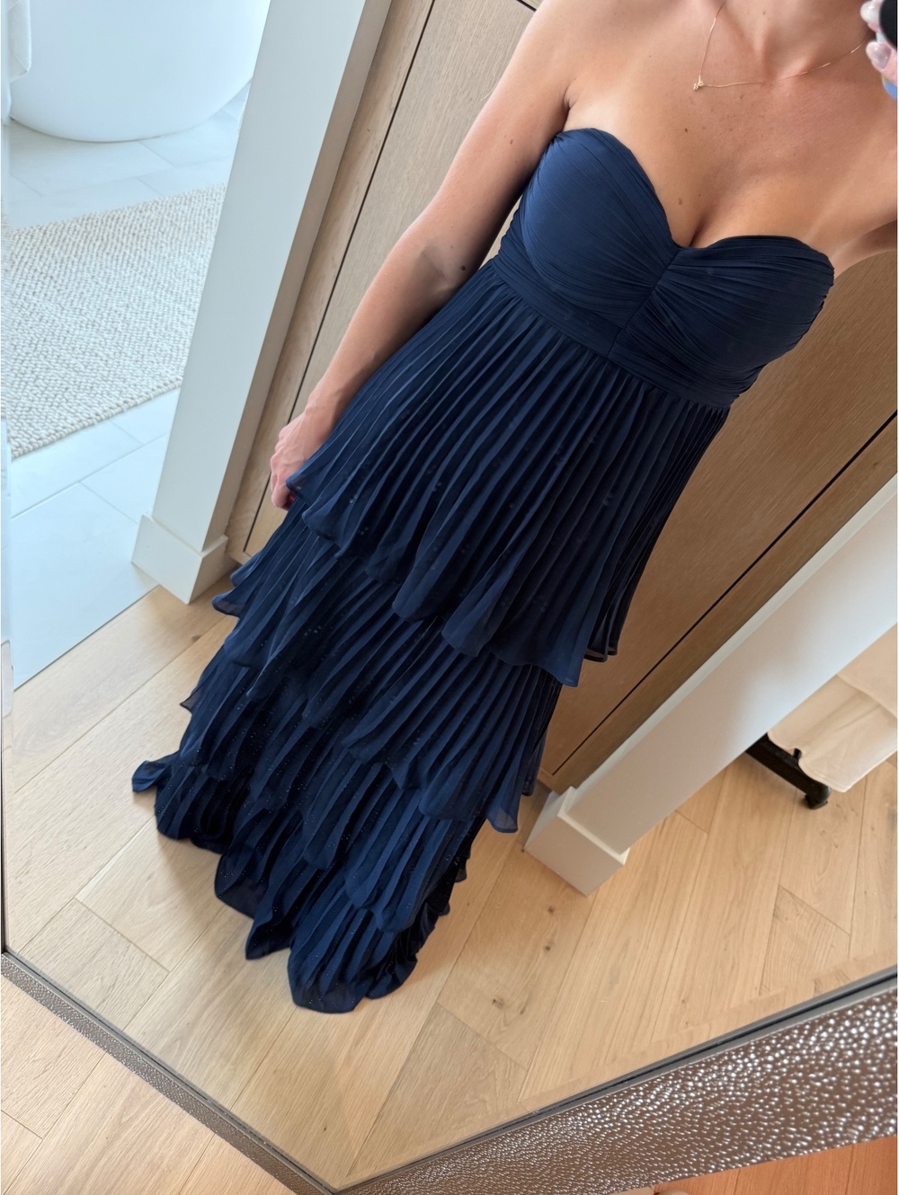 NWT Lulus Seriously Sensational Navy Strapless Tiered Maxi Dress Small